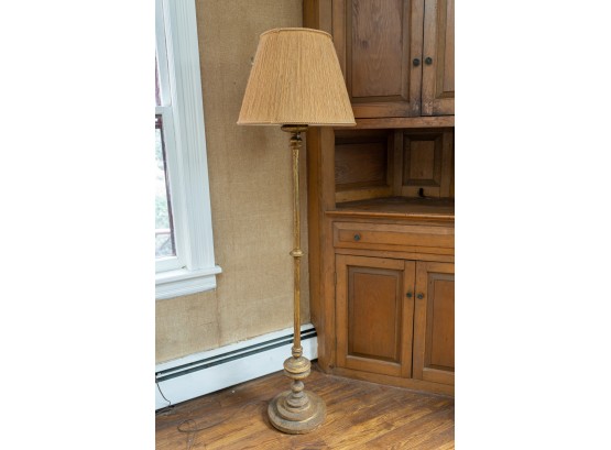 Antique Turned Wood Floor Lamp W String Lamp Shade