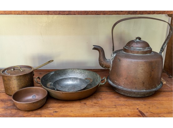 Vintage Copper Cookware And Kettle