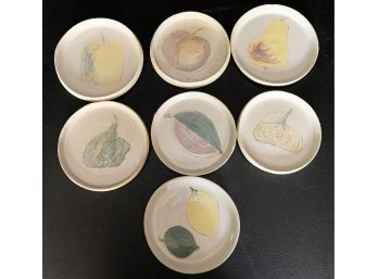 Studio Ceramic Pottery Plates With Vegetable Fruit Motif, Signed Henry Banks - Set Of 7