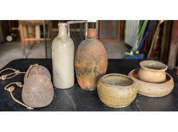 Vintage Collection Of Studio Ceramic Pottery Bells, Bowls And Bottles