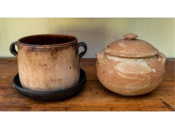 Signed Vintage Stoneware Pottery W Side Handles