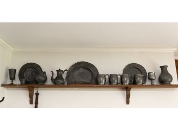 Collection Of Antique Pewter Pitchers, Plates And Tankards
