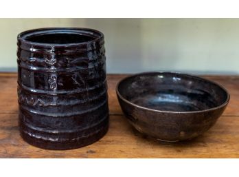 Vintage Marcrest Ovenproof Stoneware Jar And Signed Studio Pottery Bowl
