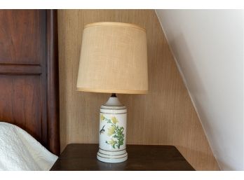 Vintage Porcelain Ceramic Table Lamp With Bird And Chrysanthemum Design And Gilt Accents