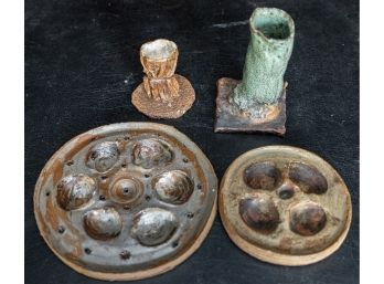 Assorted Studio Art Pottery Clam Plates, Egg Cup And Vase