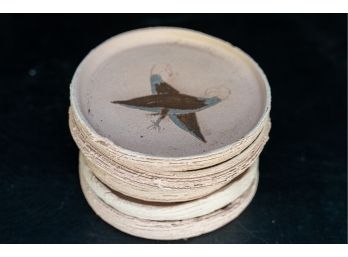 Studio Ceramic Pottery Plates With Eagle Motif, Signed Henry Banks - Set Of 5