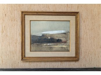 Contemporary Signed Abstract Landscape Painting On Canvas In Gilt Wood Frame- CT Artist