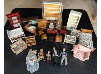 Vintage Dollhouse Dolls And Furniture