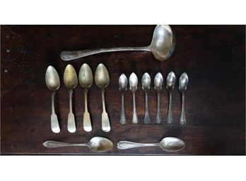Collection Of Silver Plated Spoons And Ladle