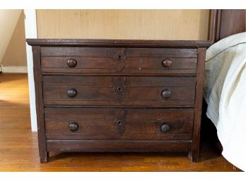 Antique Three Drawer Dresser With Dovetail Jointed Drawers And Carved Design