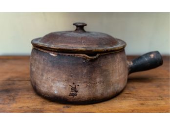Vintage French Terracotta Clay Cooking Pot W Lid - Bazar Francais