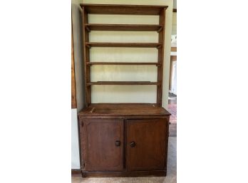 Antique Country Farmhouse Wooden Cupboard And Open Shelves Hutch