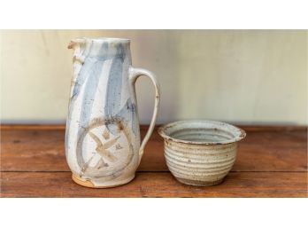 Glazed Studio Pottery Pitcher And Small Bowl