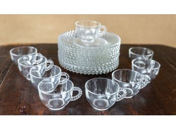 Twelve Imperial Candlewick Glass Plates And Nine Glass Punch Cups