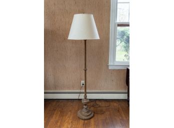 Antique Turned Wooden Floor Lamp W Linen Lamp Shade