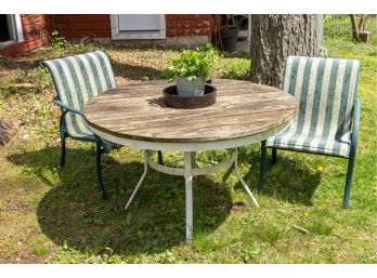 Wood And Metal Outdoor Table W Two Armchairs