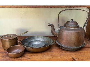 Vintage Copper Cookware And Kettle