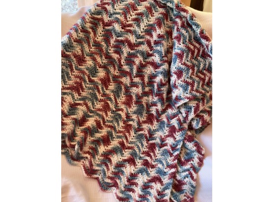 Red White And Blue Hand Knitted Cozy Throw