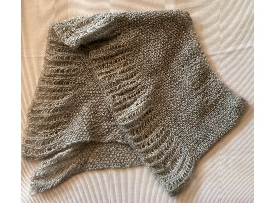 Dressy Scarf Sage Grey Color With 2 Different Types Of Stitches Very Pretty Soft And Hand Knitted