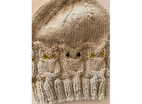 Hand Made Hat With Wise Ol' Owls With Different Colored Eyes