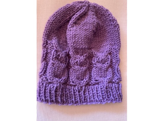 Hand Knitted Purple Hat With Owl Design