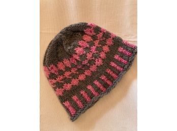 A Hat In Pink And Grey Hand Knitted For You