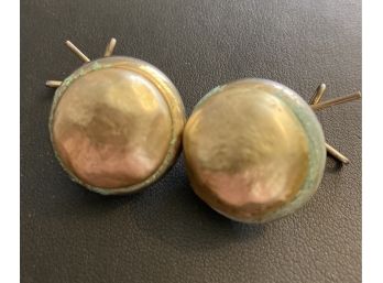 Vintage 2 Tone Metal Brass And Silver Tone Ear Rings