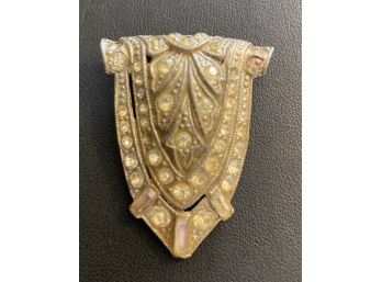 Vintage Sash Clip For Sash Or Scarf Silver Metal With Rhinestones