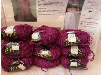 9 Rolls Of Tahki Yarns Ripple Beautiful Color With 2 Patterns