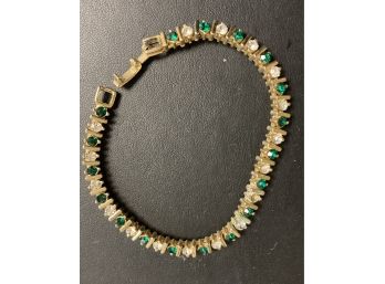 Vintage Pretty Green And White Stone Tennis Bracelet