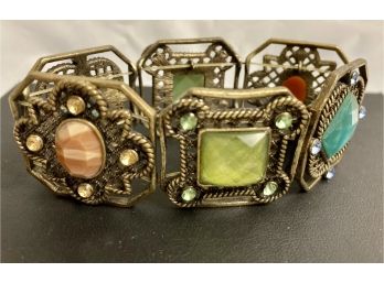Vintage Chunky Bracelet With Pretty Pink, Blue And Green Colors