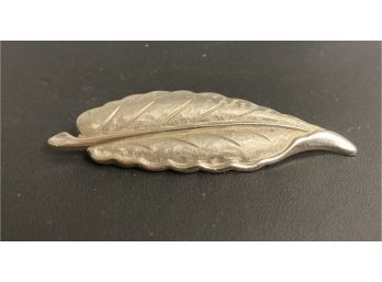 Vintage Silver Type Metal Leaf Brooch