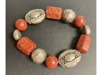 Agate Or Red Turquoise With Silver Stones