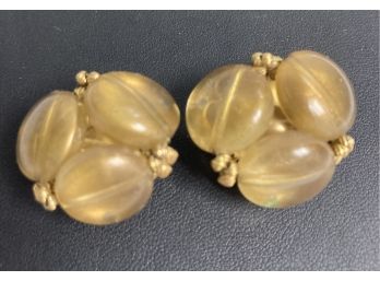 Vintage Clip Earrings With Yellow Gold Beads