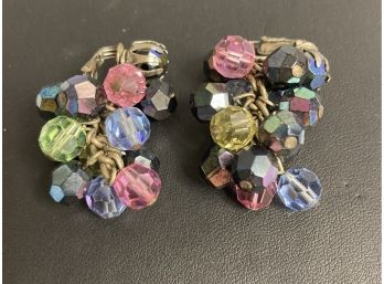 Vintage Multi Colored Beaded Clip On Earrings