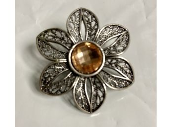 Vintage Flower Pin With Pretty Light Golden Faceted Center
