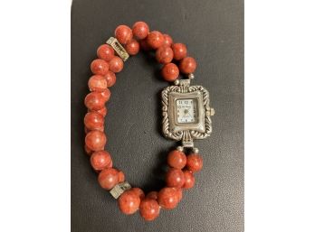 Lea Sands Watch With Beads Possibly Red Agate Or Red Turquios