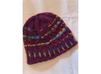 Multi Colored Purple Hat Hand Knitted