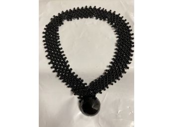 Vintage Thick Larger Seed Bead Choker With Large Black Bead Closure