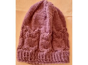 Hand Knitted Pink Had With Owl Design