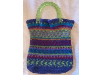 Blue Wool Felted Purse With Green Handles So Cool!