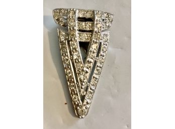 Single Clip For Sash, Scarf Or Shoe In Silver Type Metal With Rhinestones