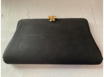 Vintage Black Clutch With Gold Colored Bow Clasp