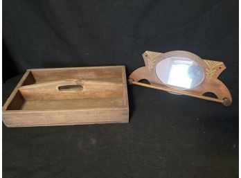 Wooden Box With Handle And Wooden Mirror