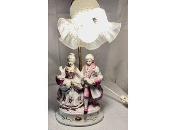 Antique Victorian Man And Woman Porcelain Figurine Table Lamp
