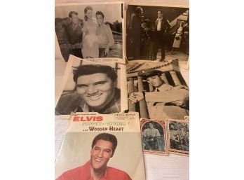 Elvis Presley Lot Of Records, Pictures Signed(?) Playing Cards And Reords