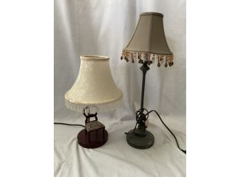 Two Lamps With Hanging Fringe And Beads