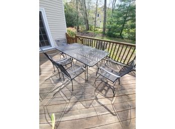 Iron Patio Set With 6 Chairs, End Chairs Have Rocker Motion