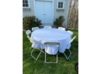 Tables 60' 8 Chairs, 3 Table Cloths Set 1 Of 2