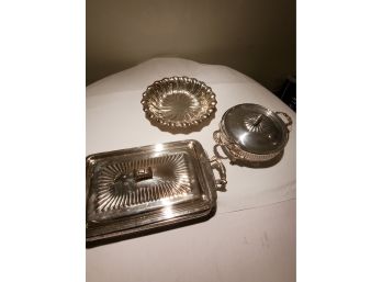 Silver-Plated Casserole Dish. Chafing Dish, Serving Tray